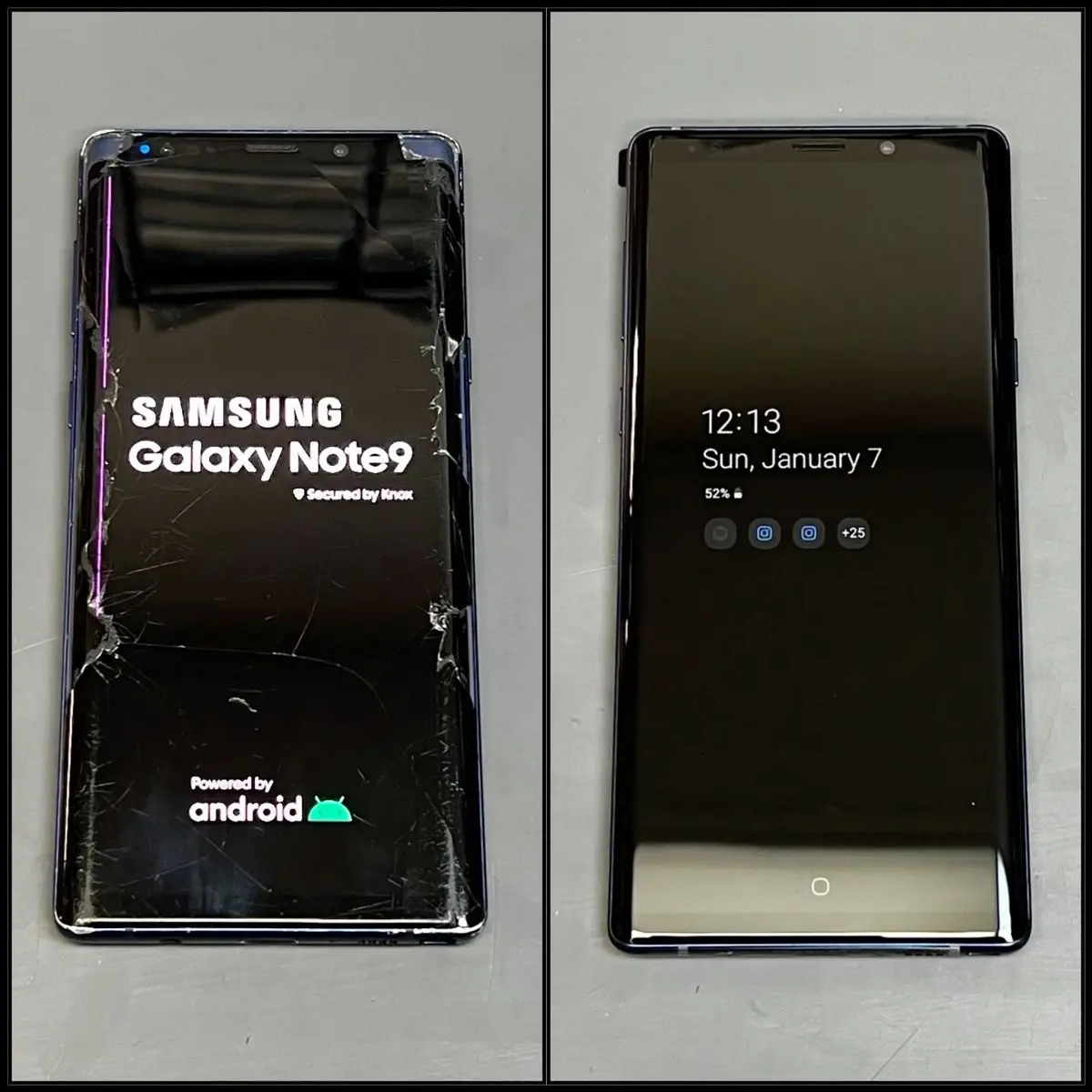 Samsung Galaxy Note 9 avant et après réparation de l’écran